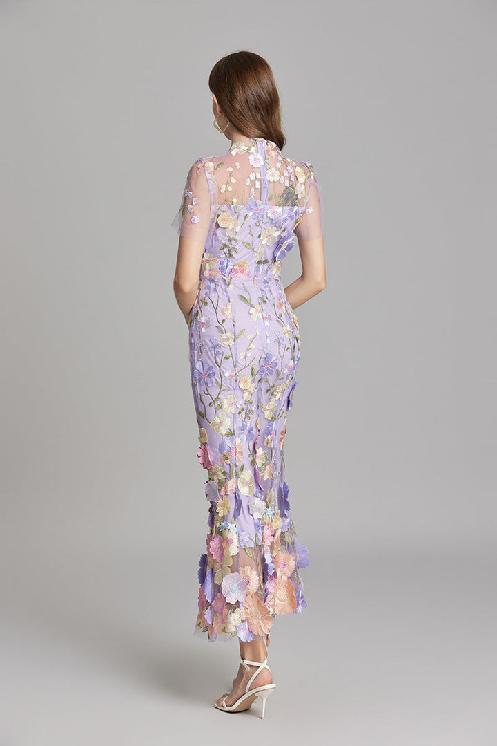 Sabine | 3D Floral Appliqué Wedding Guest Midi Dress