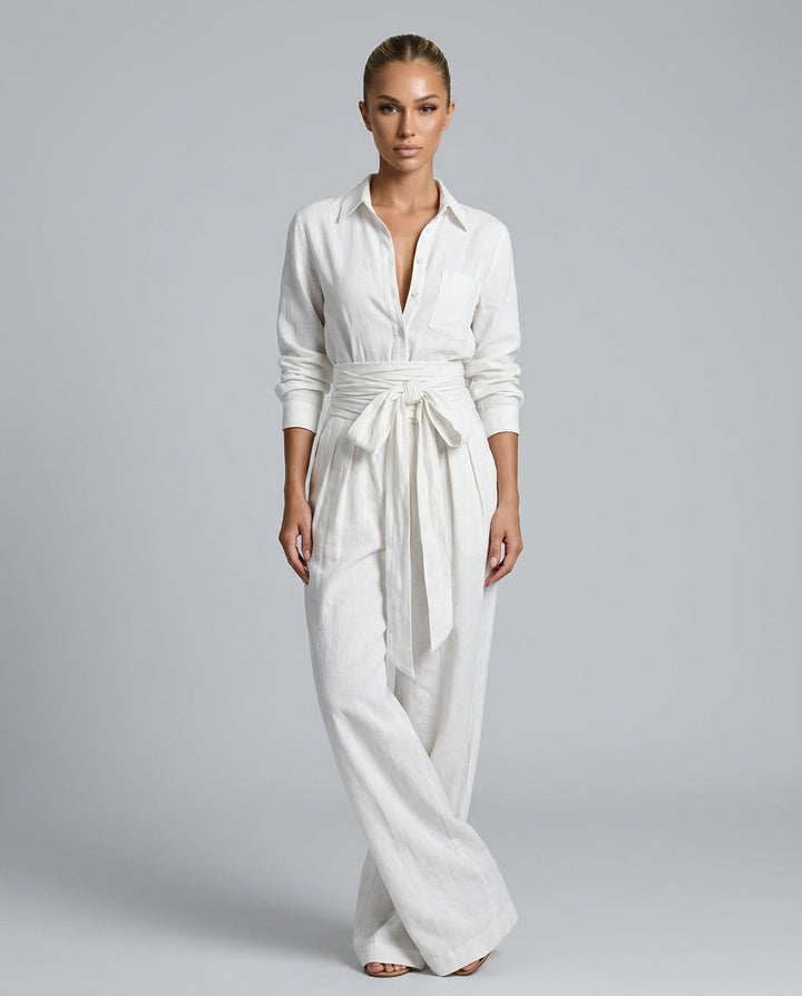 Marlowe | Long-Sleeve Shirt Collar Jumpsuit With Belt