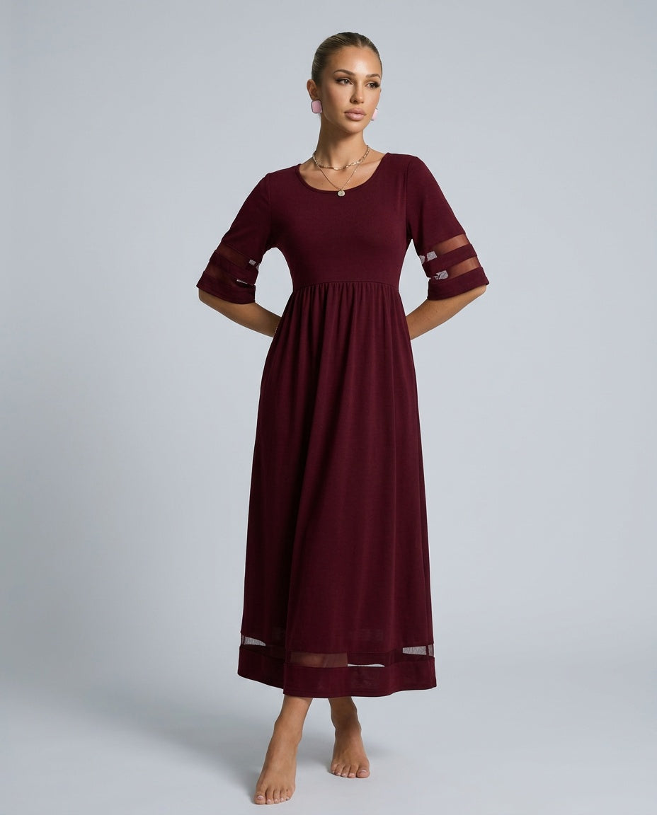 Sienna | Round Neck Mesh Stripe Maxi Dress