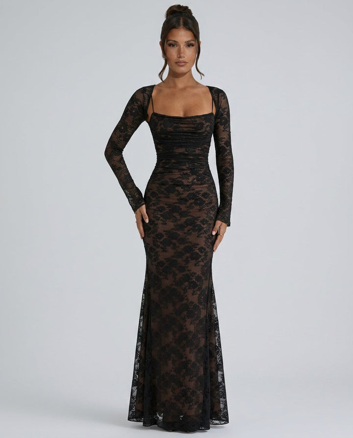 Livilla | Long Lace Wedding Guest Maxi Dress