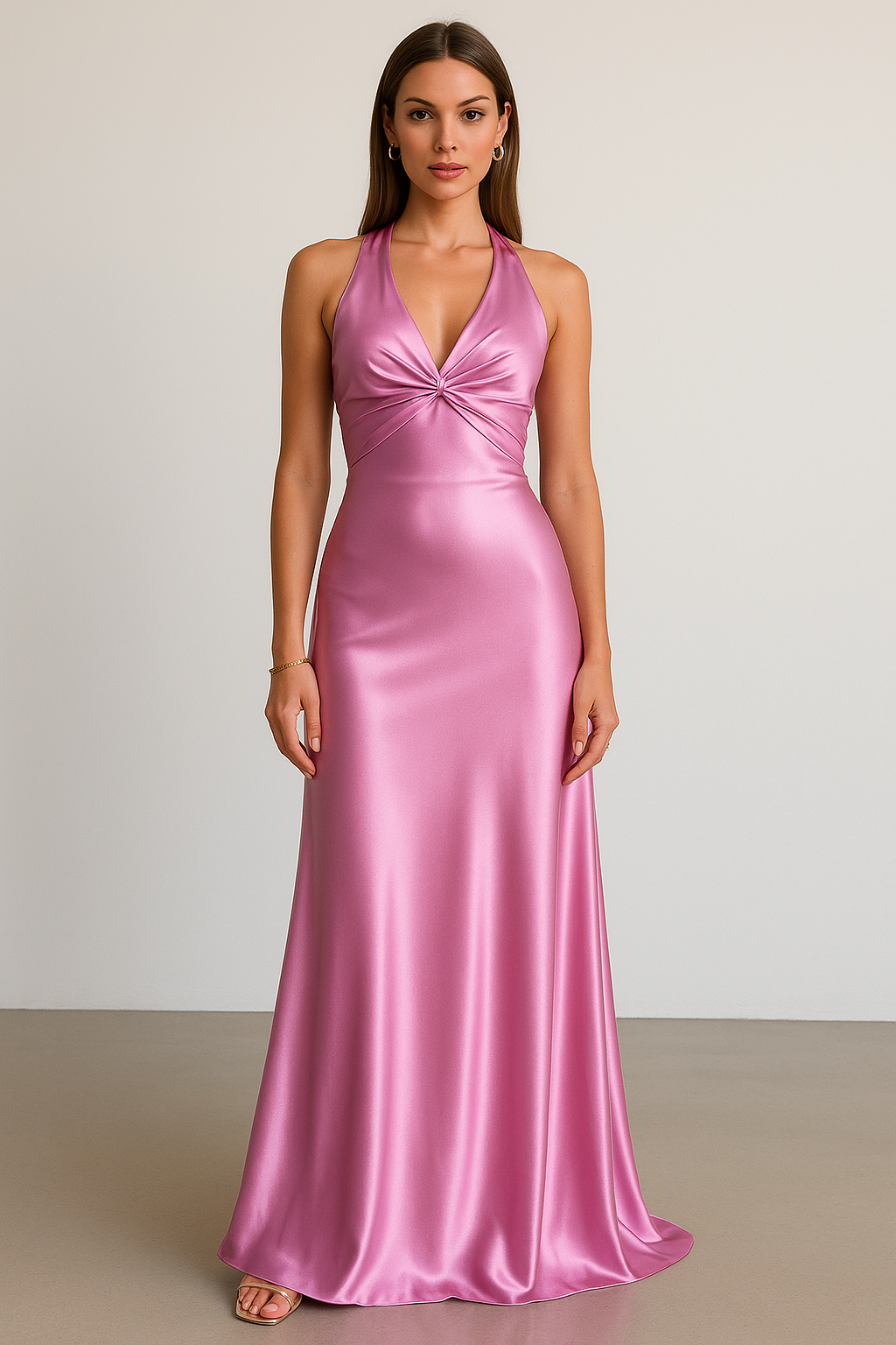 Cleo | Satin Halter Prom Maxi Dress