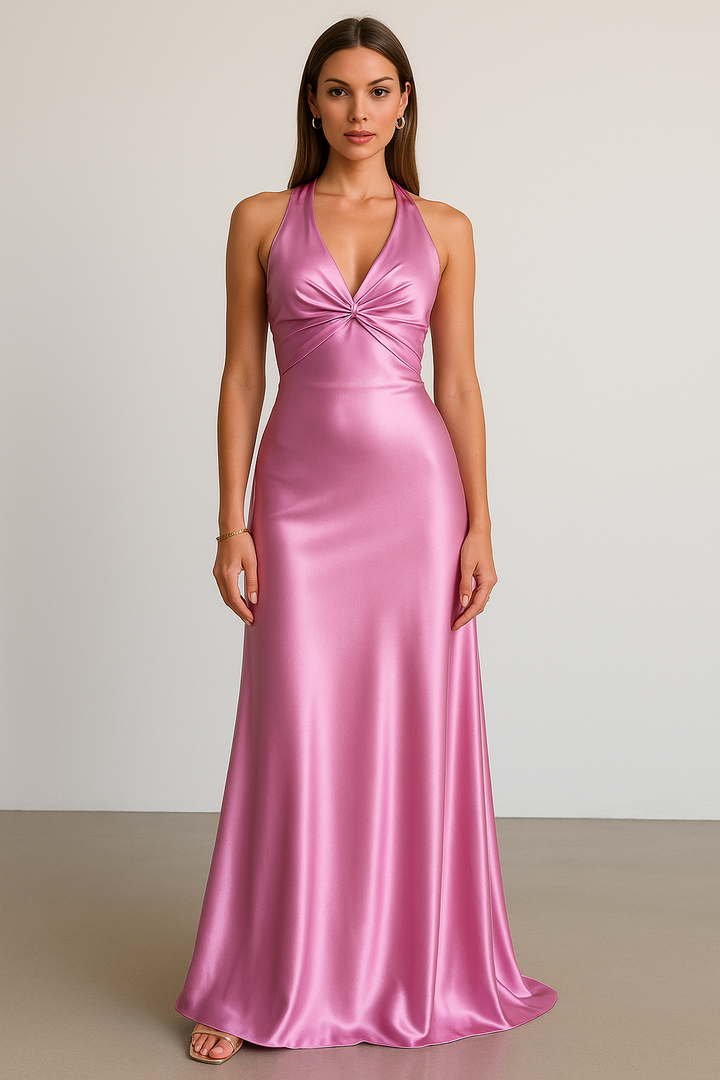 Cleo | Satin Halter Prom Maxi Dress