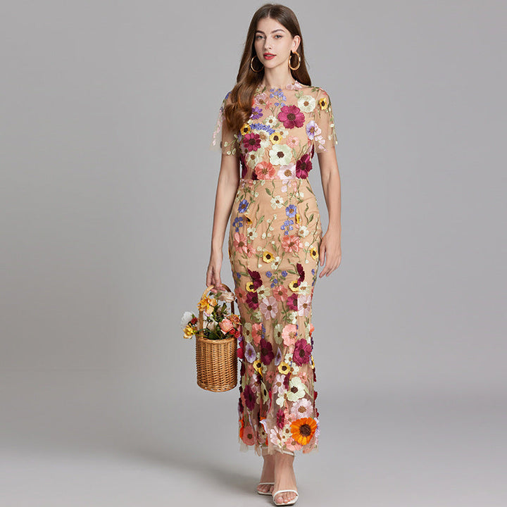 Sabine | 3D Floral Appliqué Wedding Guest Midi Dress