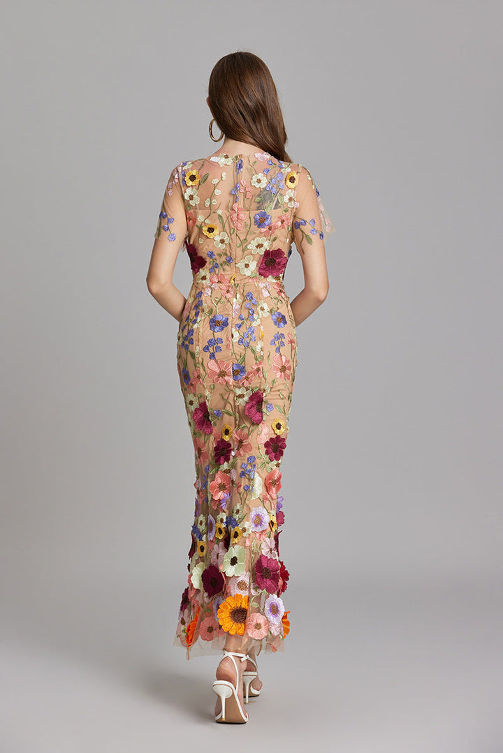Sabine | 3D Floral Appliqué Wedding Guest Midi Dress