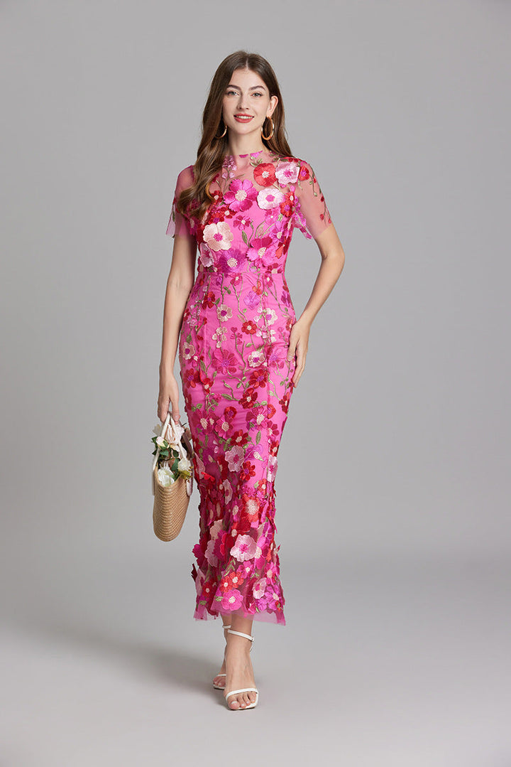 Sabine | 3D Floral Appliqué Wedding Guest Midi Dress