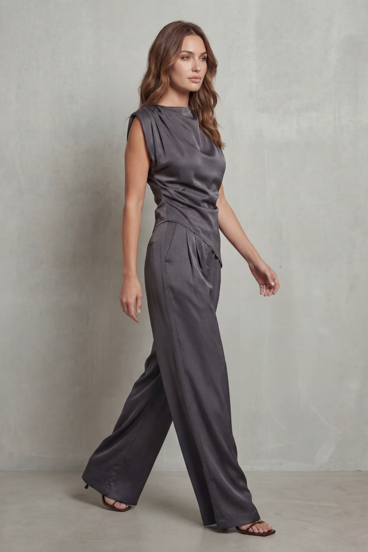 Selora | Draped Waist Wide-Leg Coord Set