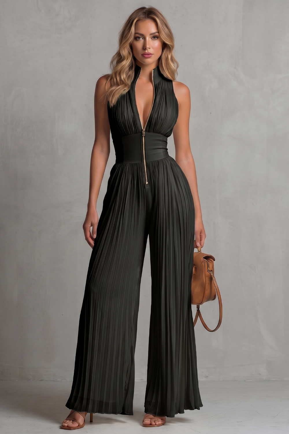 Tessa | Pleated Halter Wide-Leg Jumpsuit