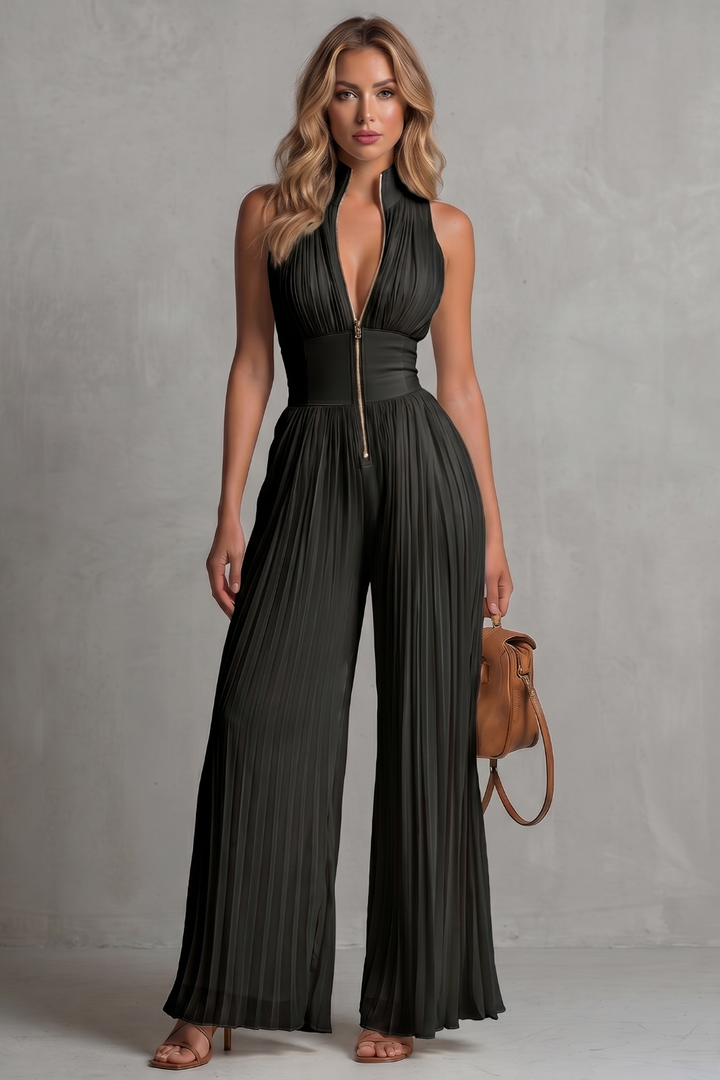 Tessa | Pleated Halter Wide-Leg Jumpsuit