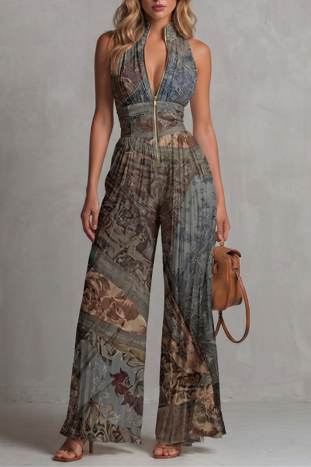 Tessa | Pleated Halter Wide-Leg Jumpsuit