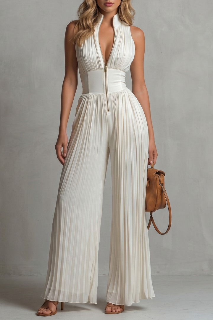 Tessa | Pleated Halter Wide-Leg Jumpsuit