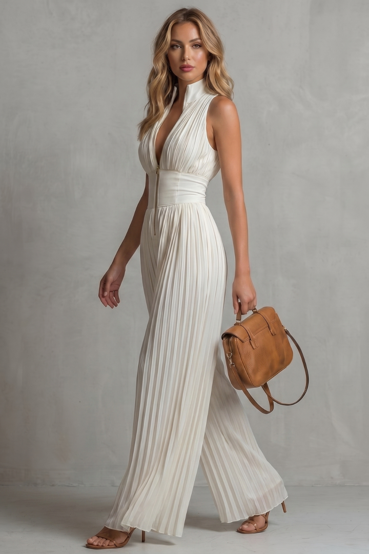 Tessa | Pleated Halter Wide-Leg Jumpsuit