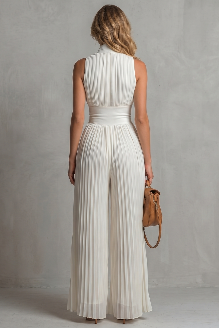 Tessa | Pleated Halter Wide-Leg Jumpsuit