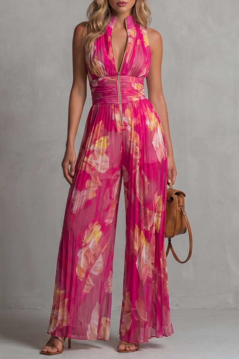 Tessa | Pleated Halter Wide-Leg Jumpsuit
