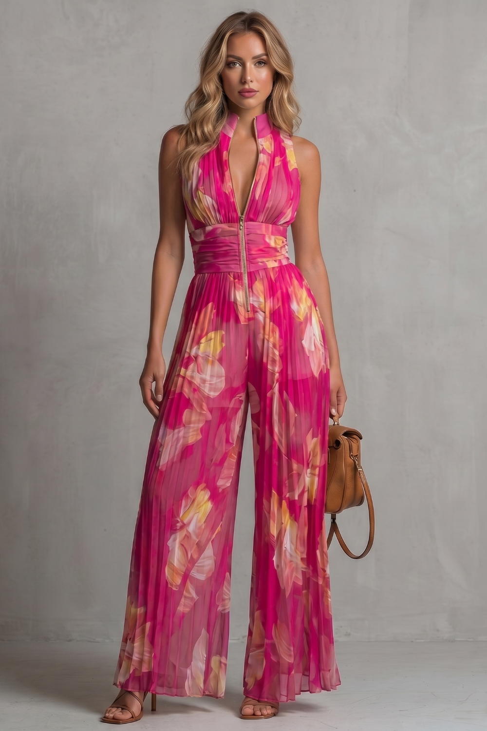 Tessa | Pleated Halter Wide-Leg Jumpsuit