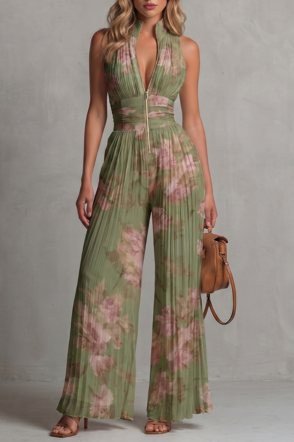 Tessa | Pleated Halter Wide-Leg Jumpsuit