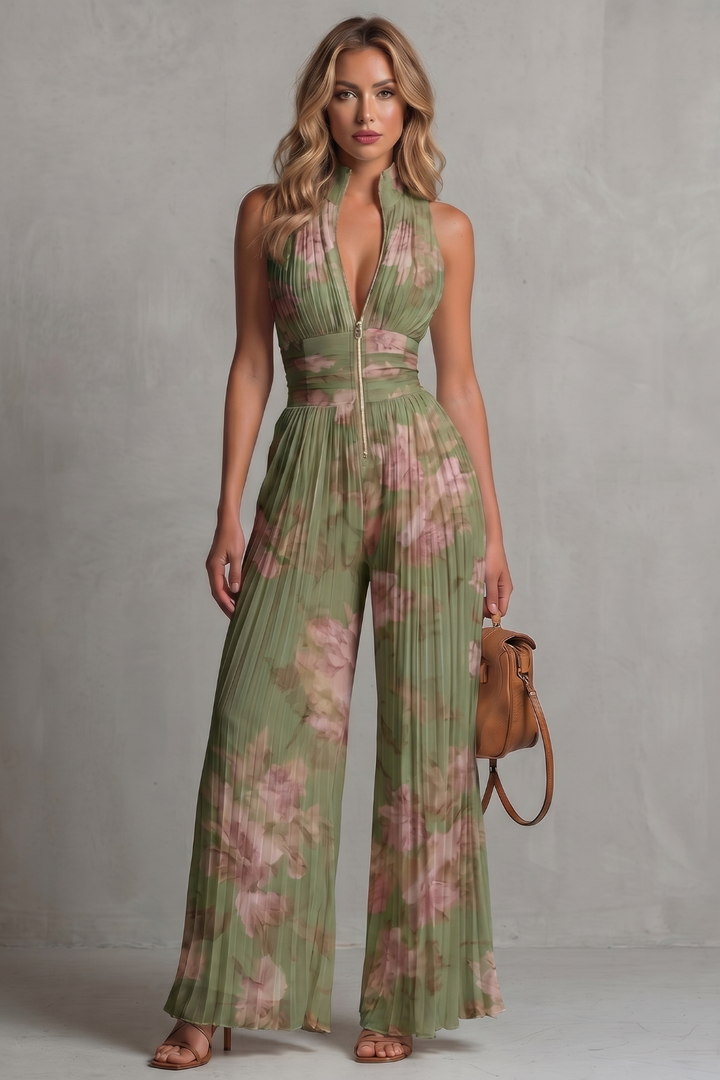 Tessa | Pleated Halter Wide-Leg Jumpsuit
