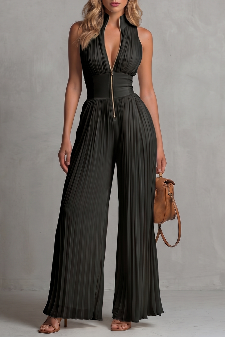 Tessa | Pleated Halter Wide-Leg Jumpsuit
