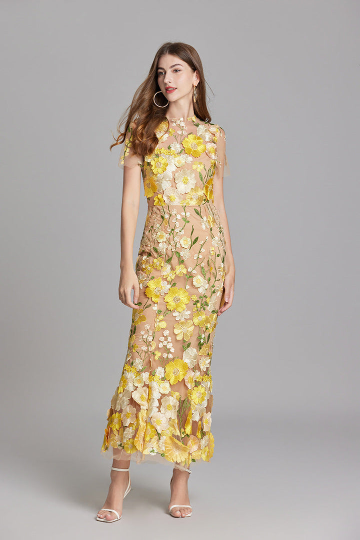 Sabine | 3D Floral Appliqué Wedding Guest Midi Dress