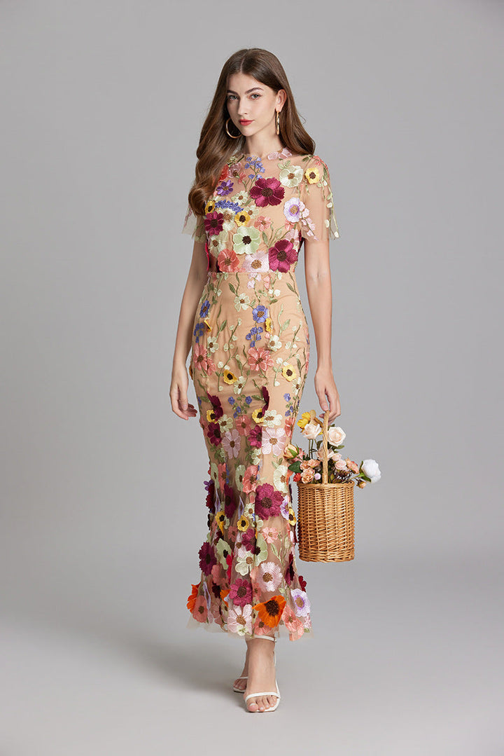 Sabine | 3D Floral Appliqué Wedding Guest Midi Dress