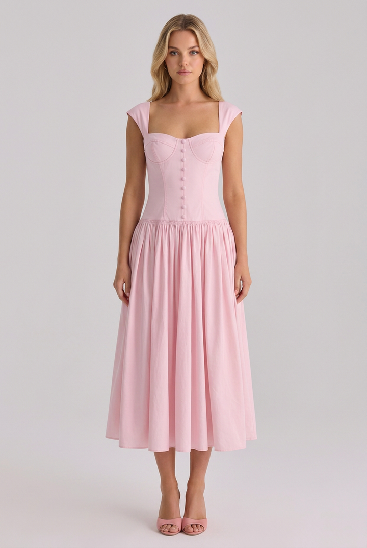 Sheila | Midi Dress with Broderie Anglaise and Off-Shoulder Neckline