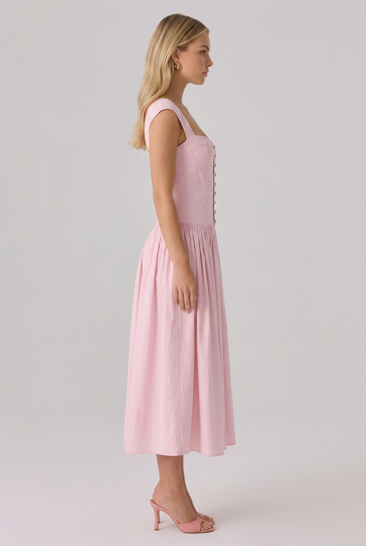 Sheila | Midi Dress with Broderie Anglaise and Off-Shoulder Neckline