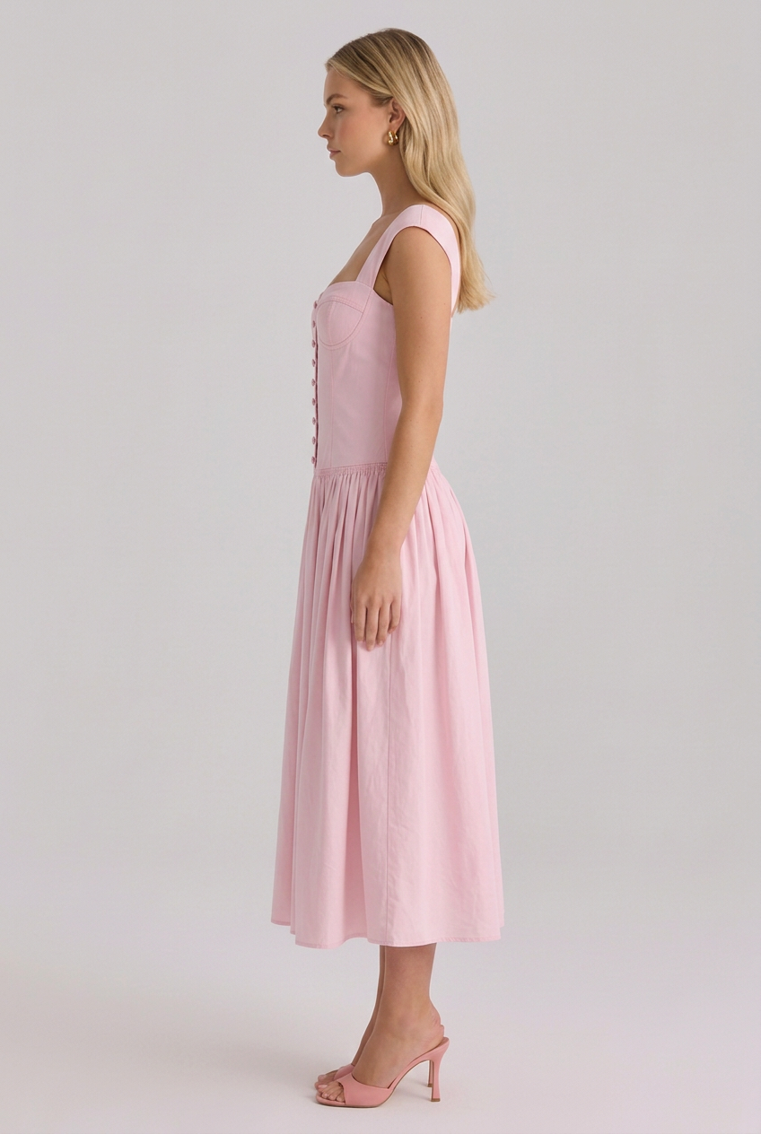 Sheila | Midi Dress with Broderie Anglaise and Off-Shoulder Neckline