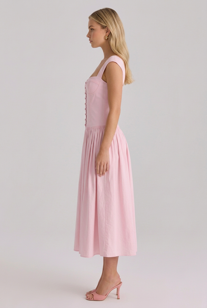 Sheila | Midi Dress with Broderie Anglaise and Off-Shoulder Neckline
