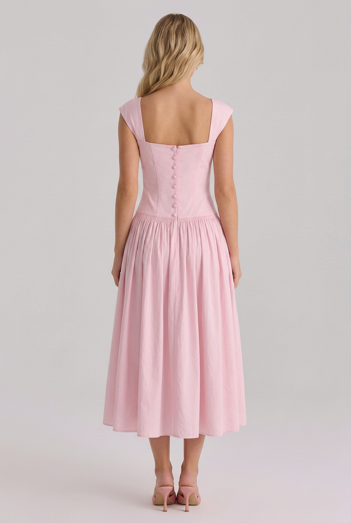 Sheila | Midi Dress with Broderie Anglaise and Off-Shoulder Neckline