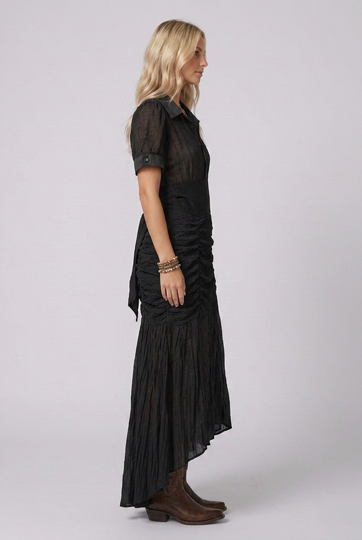 Sierra | Ruched Button-Front Maxi Dress with Collar
