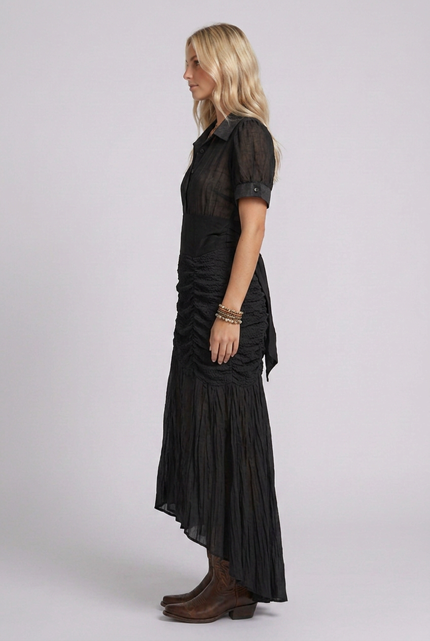 Sierra | Ruched Button-Front Maxi Dress with Collar