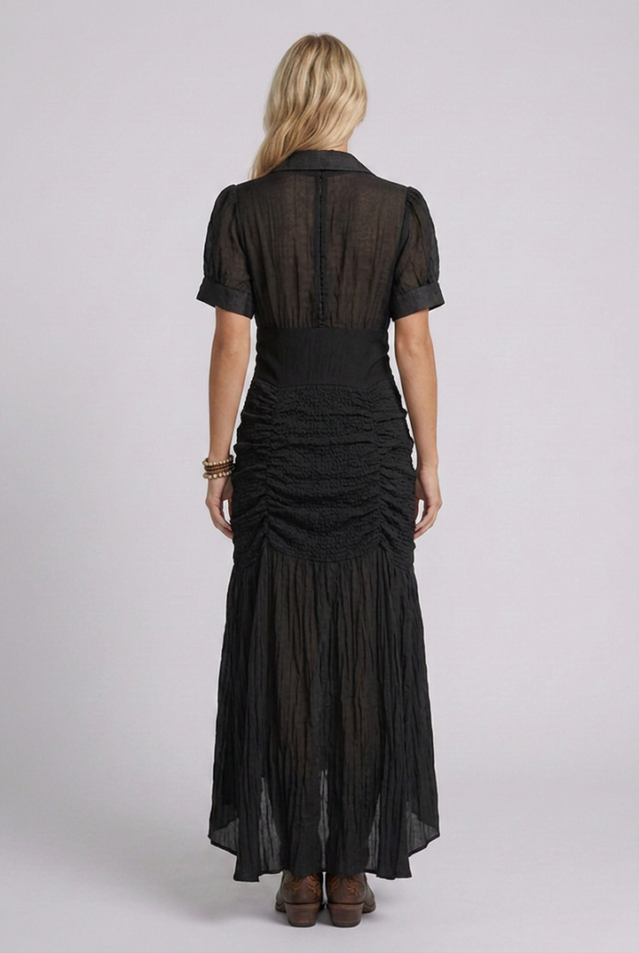 Sierra | Ruched Button-Front Maxi Dress with Collar