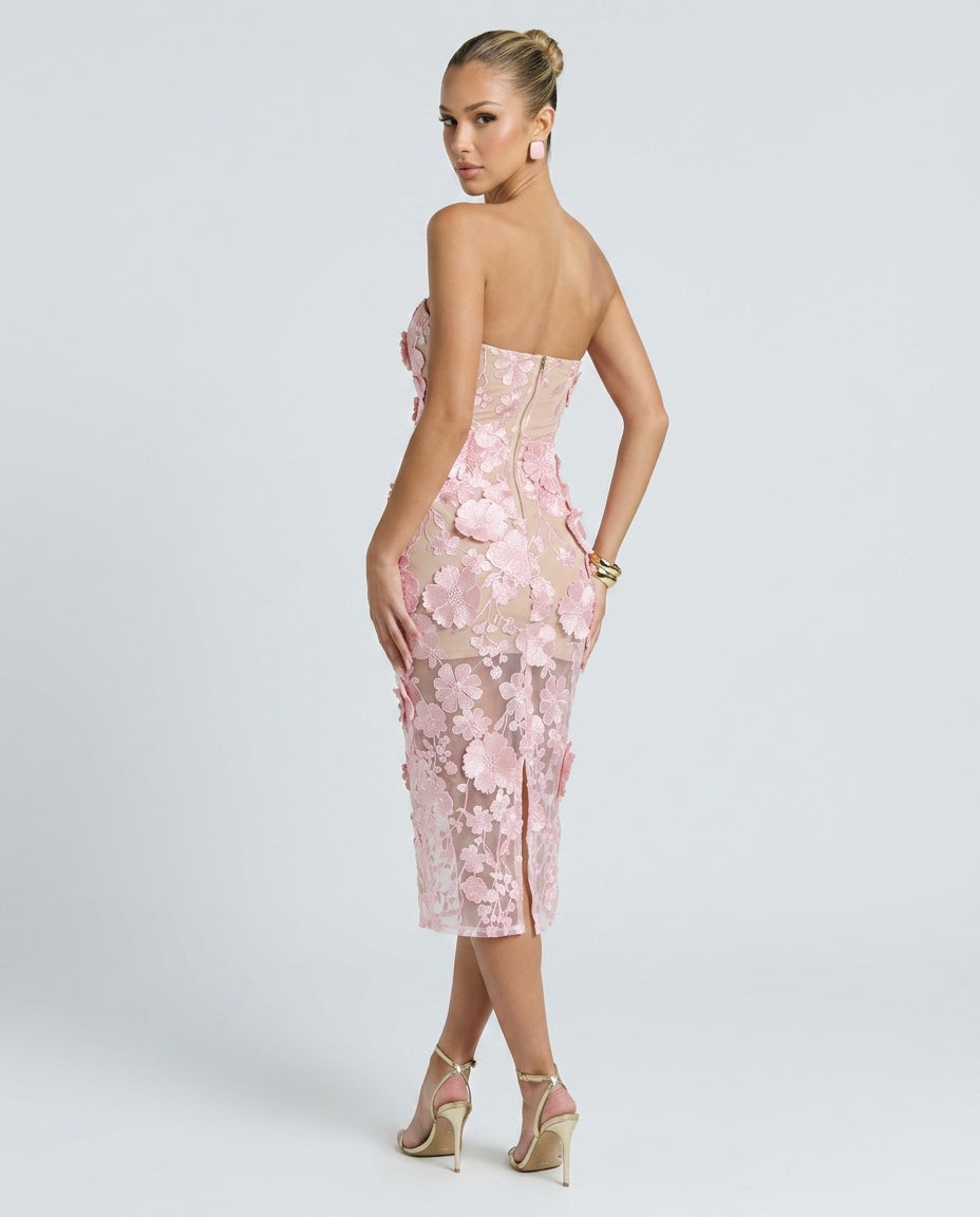Vera | Embroidered Off-Shoulder Slit Midi Dress