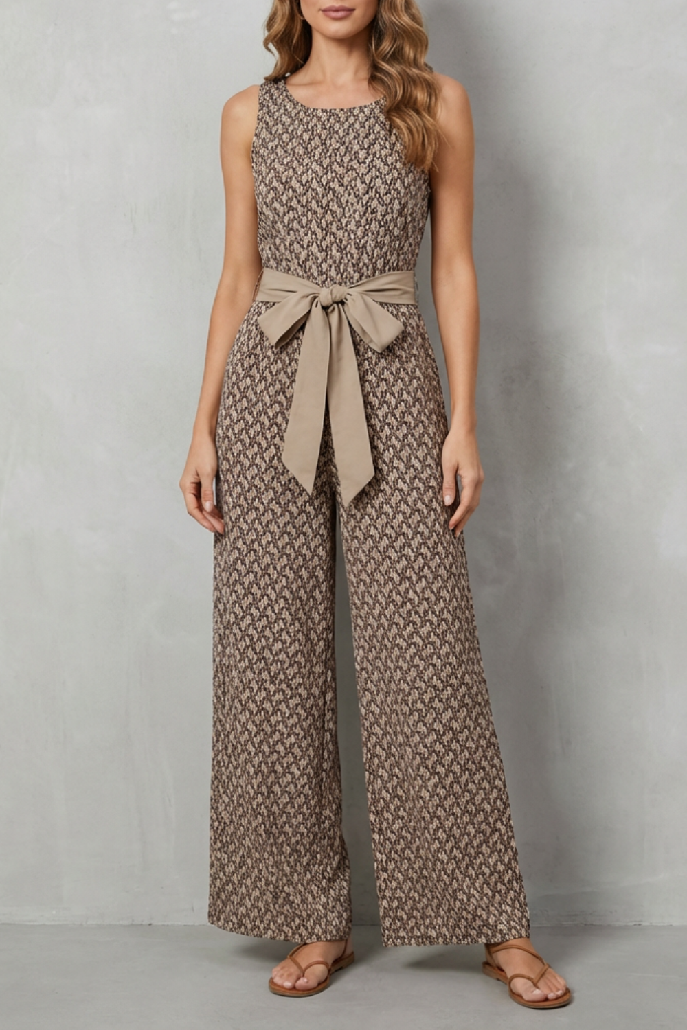 Solanette | Printed Tie-Waist Sleeveless Jumpsuit