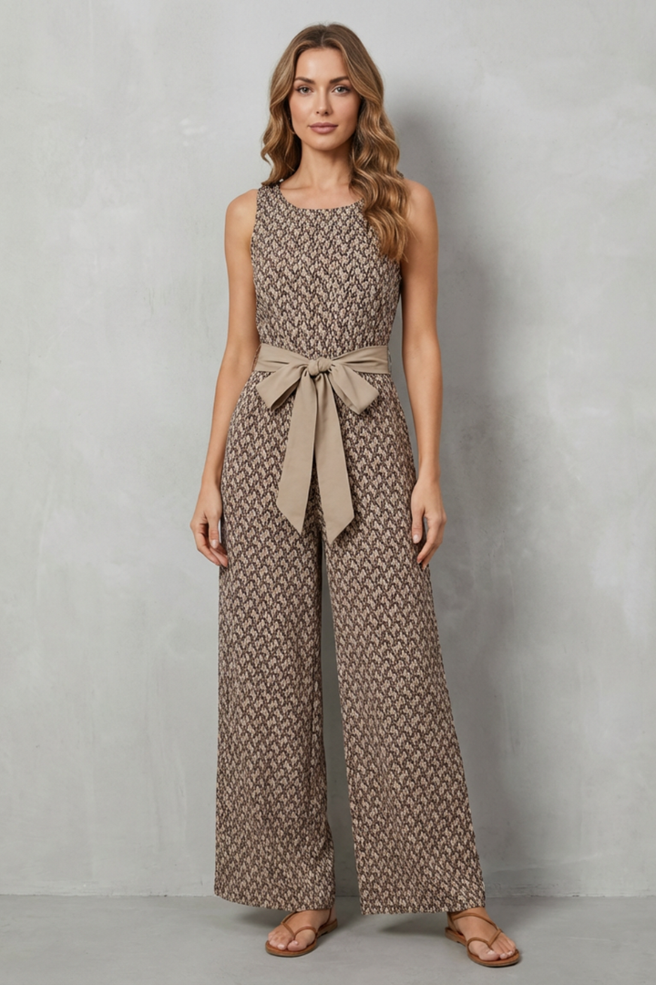 Solanette | Printed Tie-Waist Sleeveless Jumpsuit