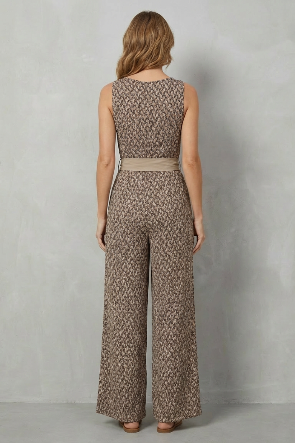 Solanette | Printed Tie-Waist Sleeveless Jumpsuit