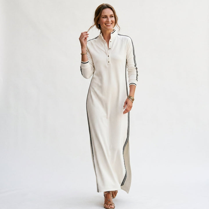 Cordelia | Button-Down Collar White Maxi Dress