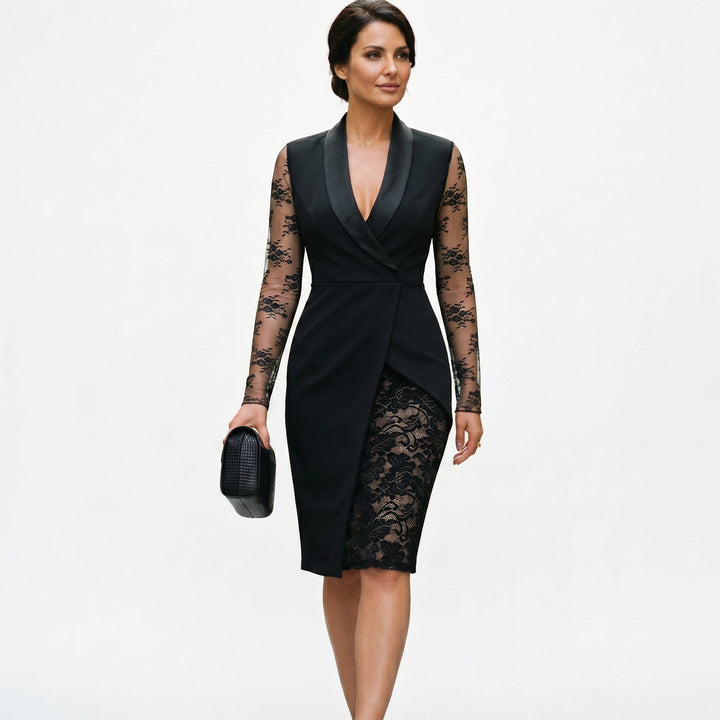 Rosa | Black Lace Cocktail Midi Dress