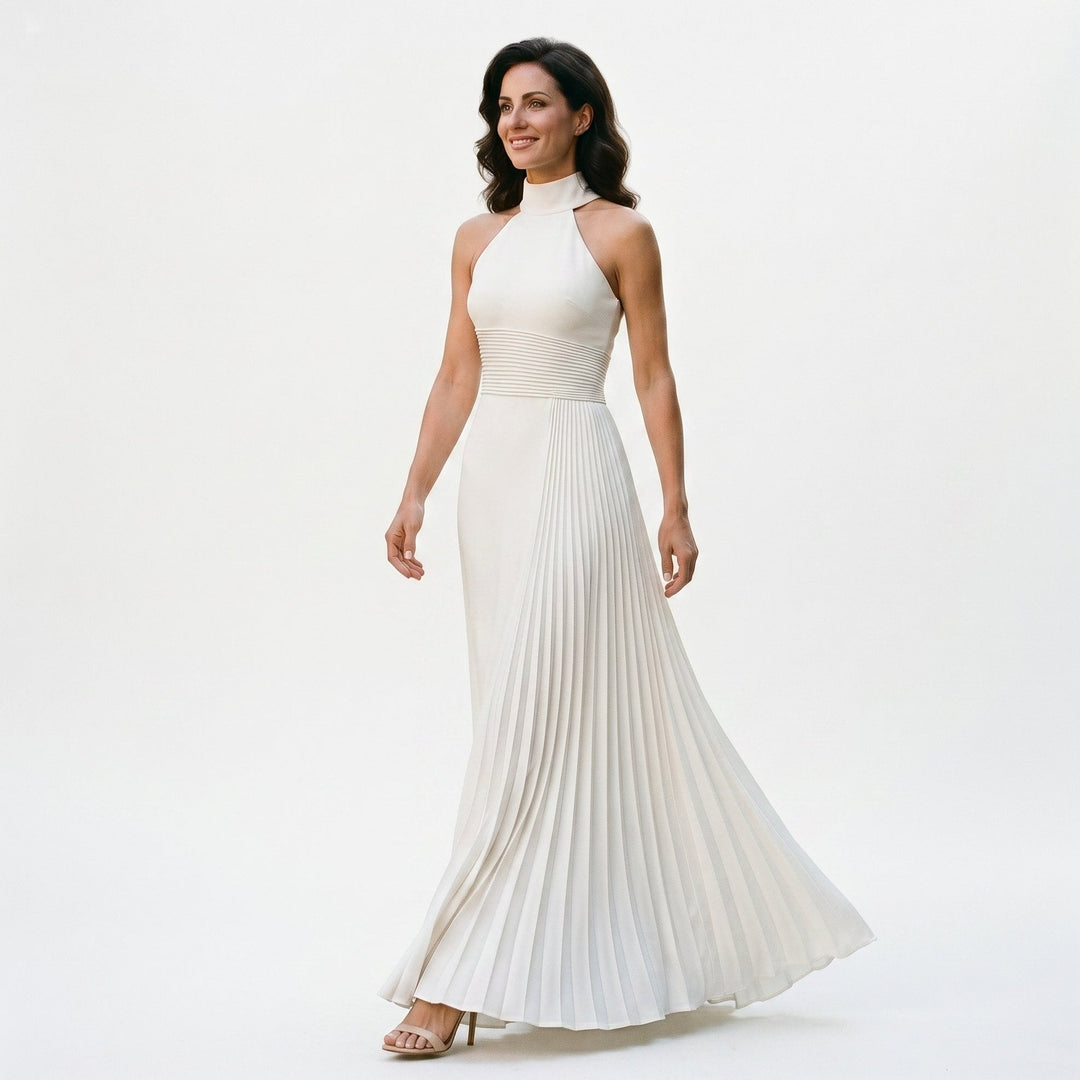 Delphine | Pleated Satin-Look Black Tie Maxi Dress