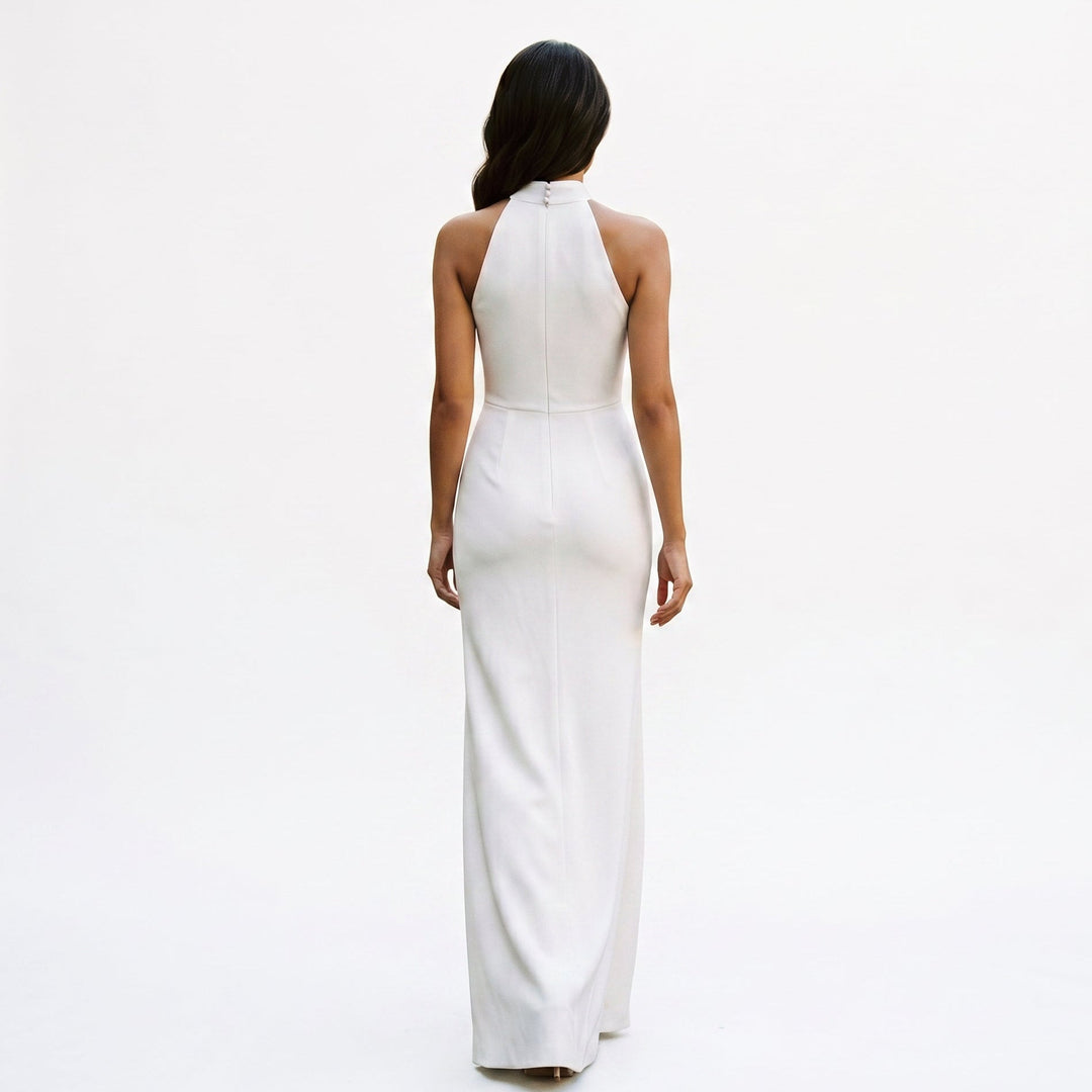 Delphine | Pleated Satin-Look Black Tie Maxi Dress