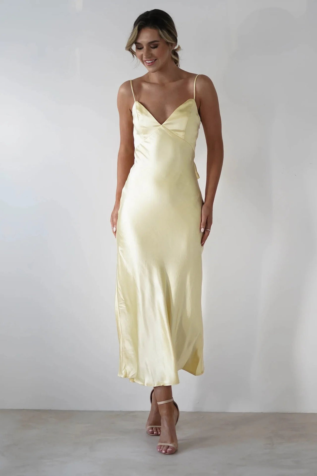 Celeste | V-Neck Satin-Look Midi Dress