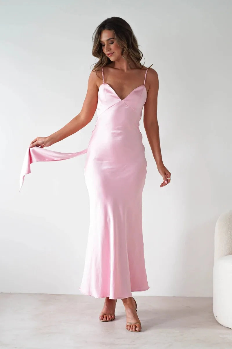 Celeste | V-Neck Satin-Look Midi Dress