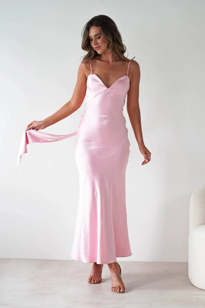 Celeste | V-Neck Satin-Look Midi Dress