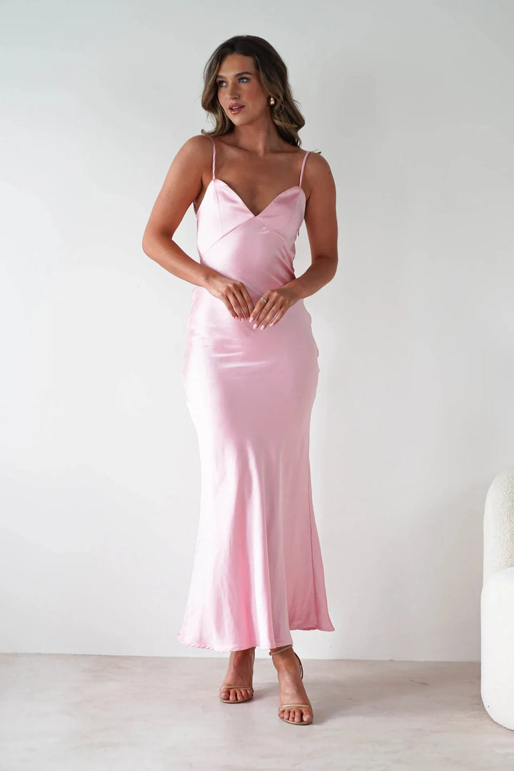 Celeste | V-Neck Satin-Look Midi Dress