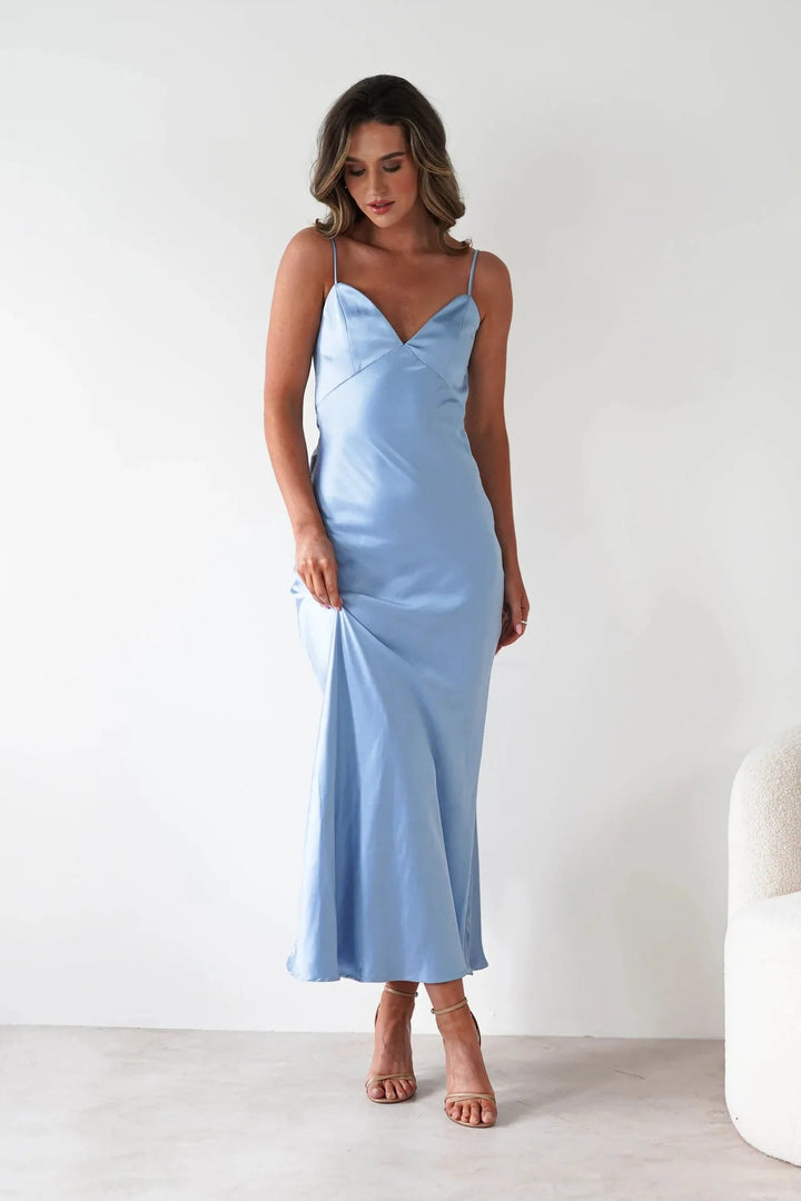 Celeste | V-Neck Satin-Look Midi Dress