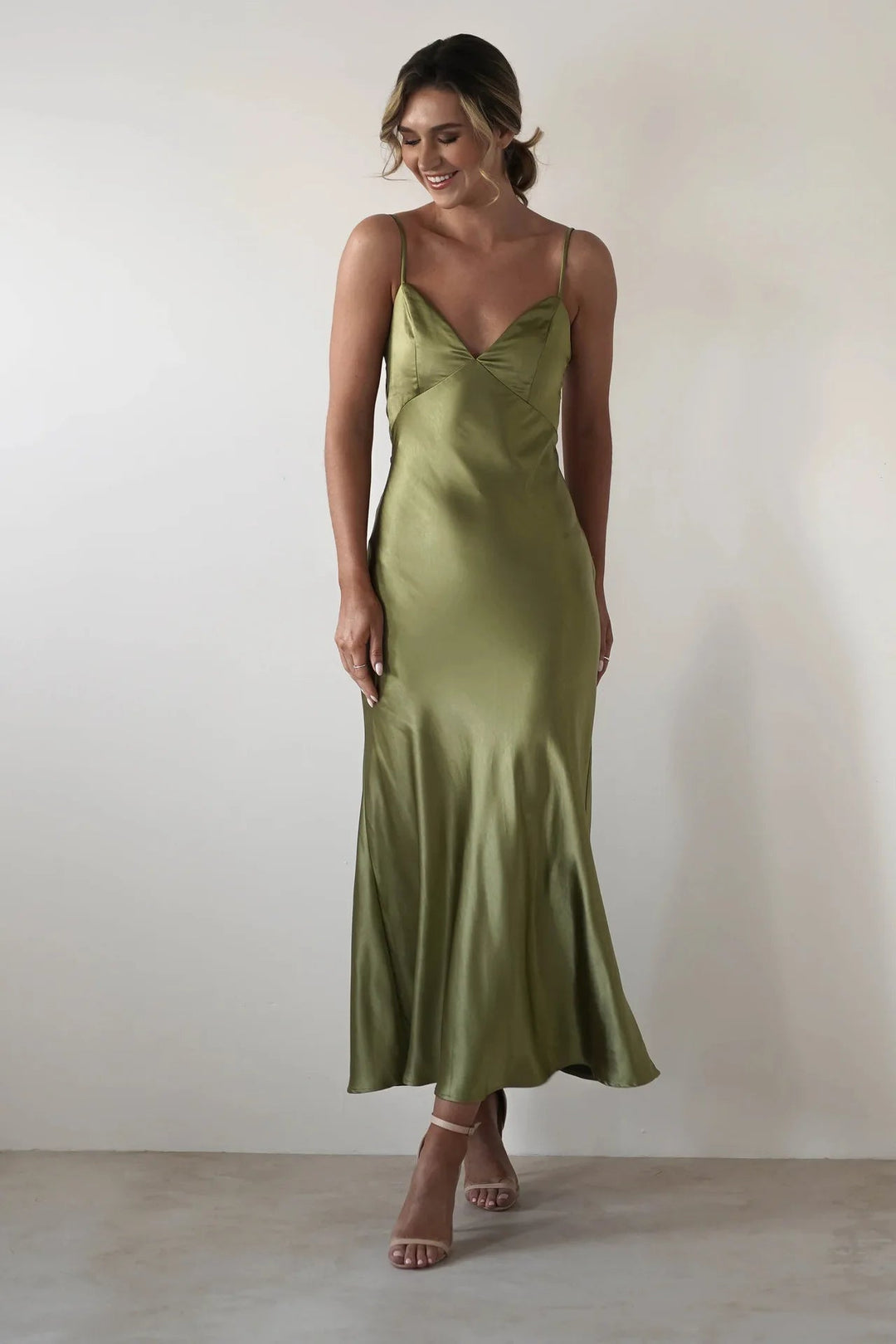 Celeste | V-Neck Satin-Look Midi Dress