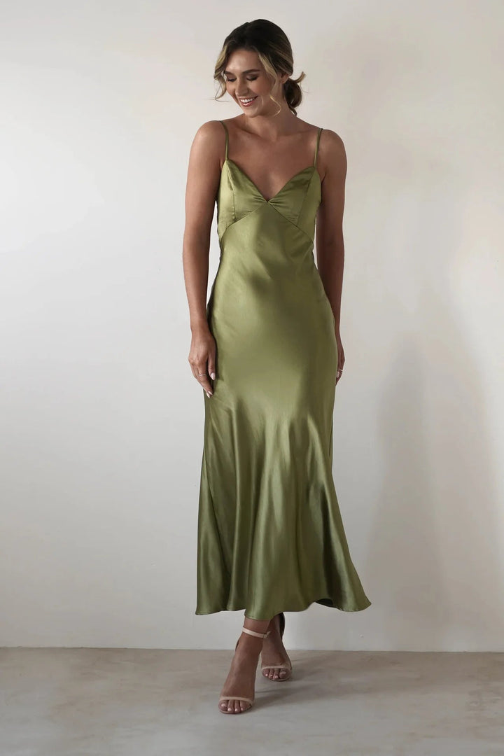 Celeste | V-Neck Satin-Look Midi Dress