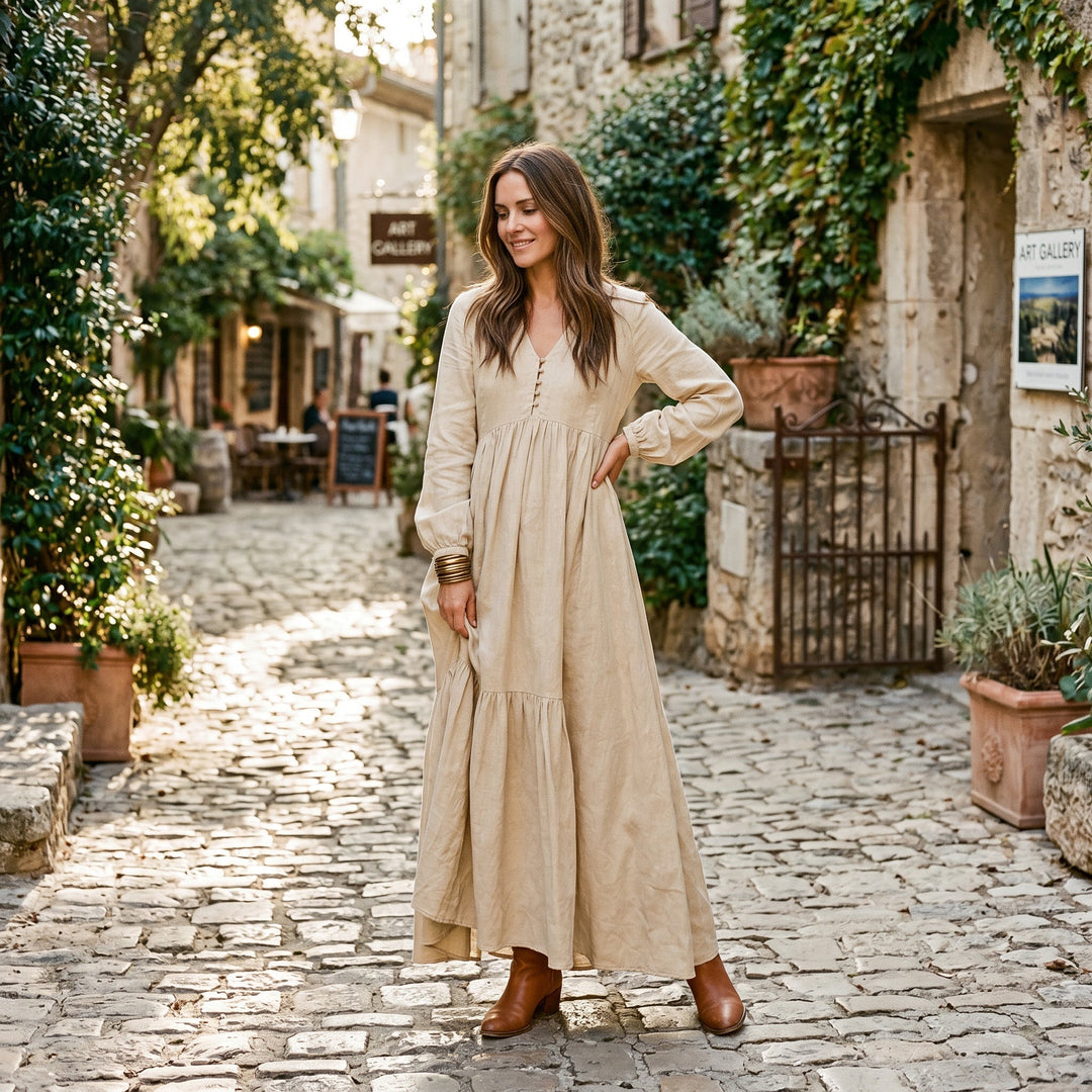 Thea | Retro Long Sleeve Maxi Dress