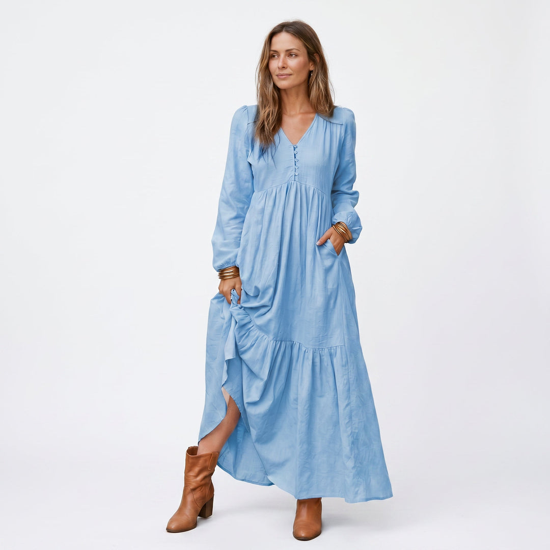 Thea | Retro Long Sleeve Maxi Dress