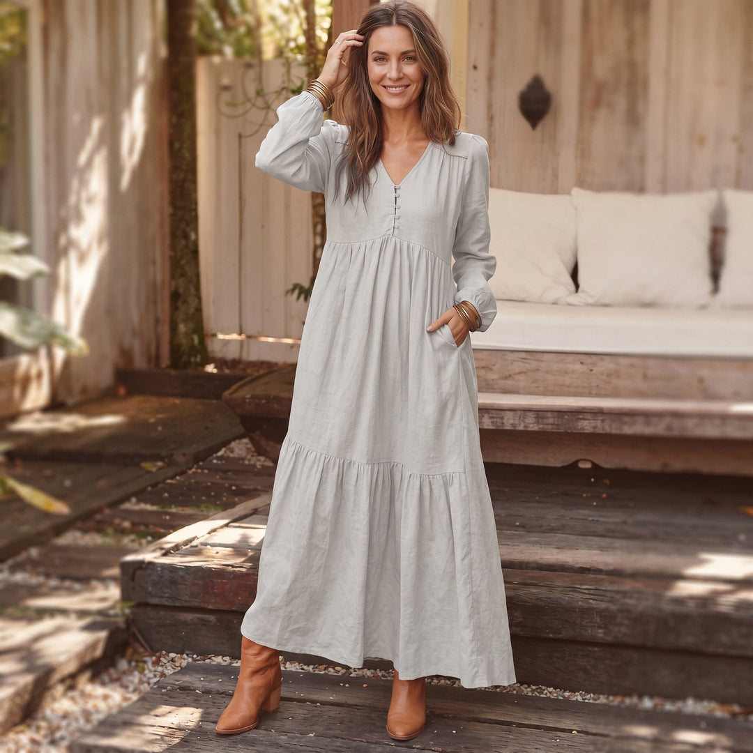 Thea | Retro Long Sleeve Maxi Dress