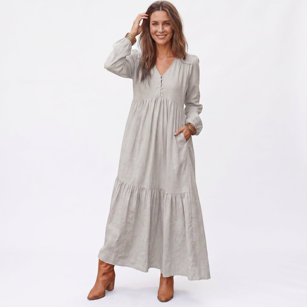 Thea | Retro Long Sleeve Maxi Dress